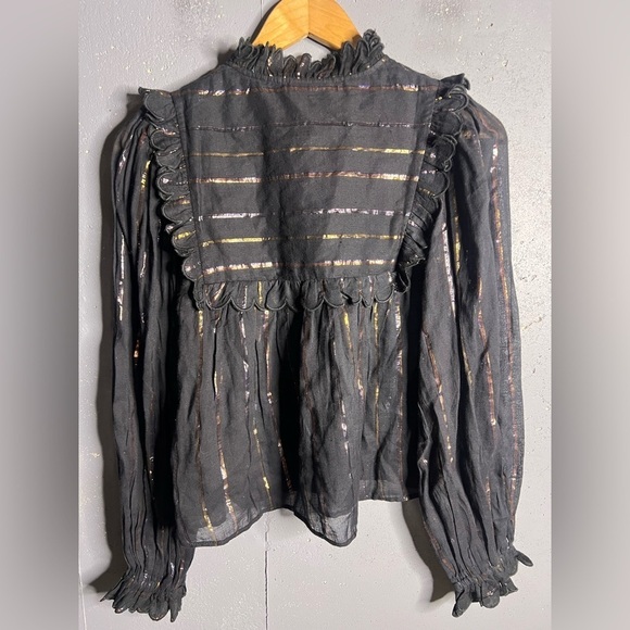 FARM RIO Metallic Striped Ruffle Top in size XS - Picture 6 of 12